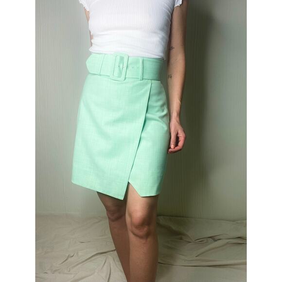 & OTHER STORIES Mint Green Belted Tailored Overlap Mini Skirt US 4 - Picture 2 of 15